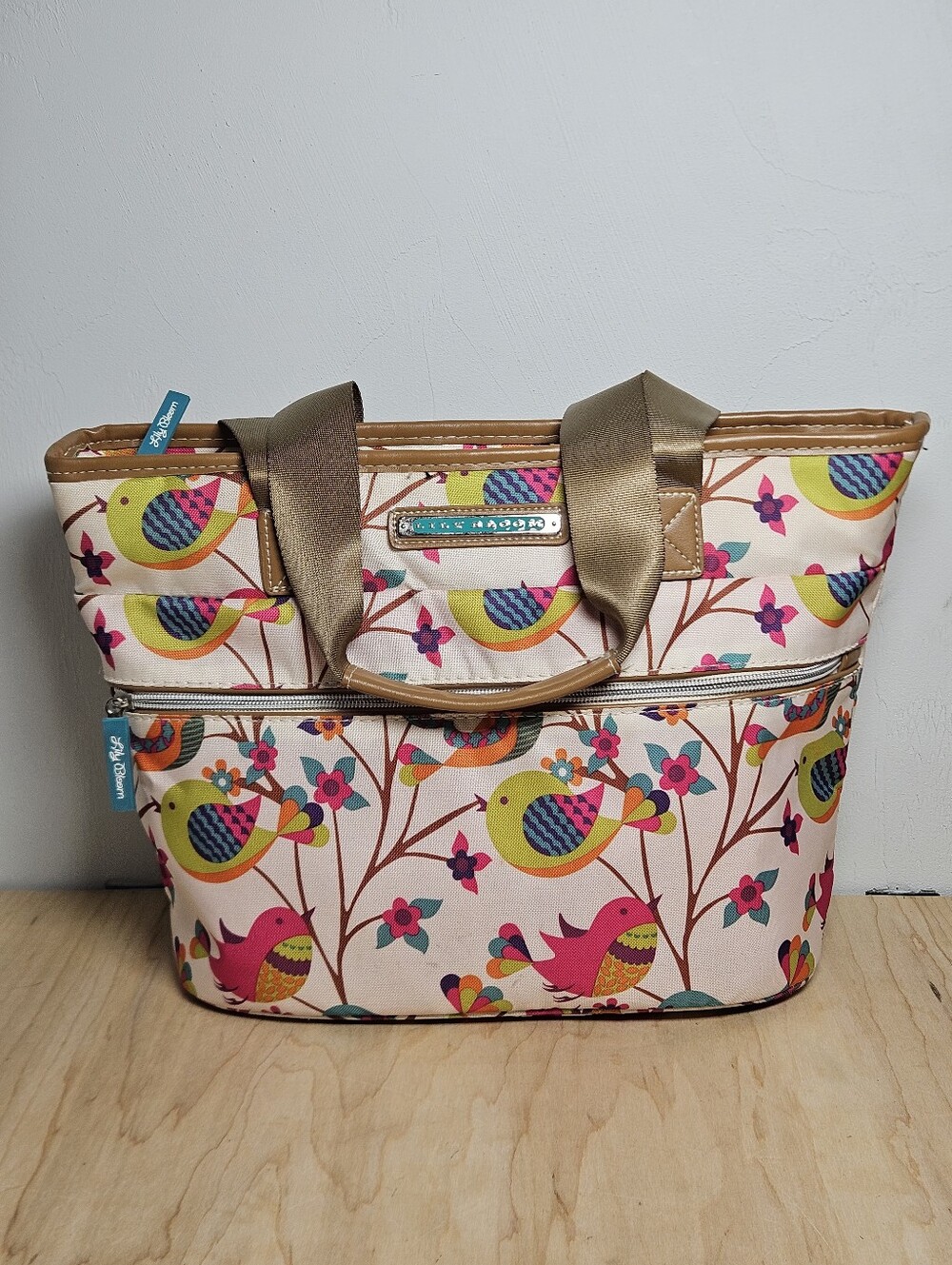 Lily Bloom Tweety Twig Insulated Tote Lunch Bag Birds Floral Zip Cooler